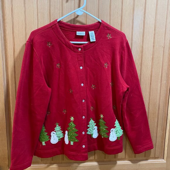 Classic Elements Red Christmas Tree Cardigan EUC - Picture 3 of 5